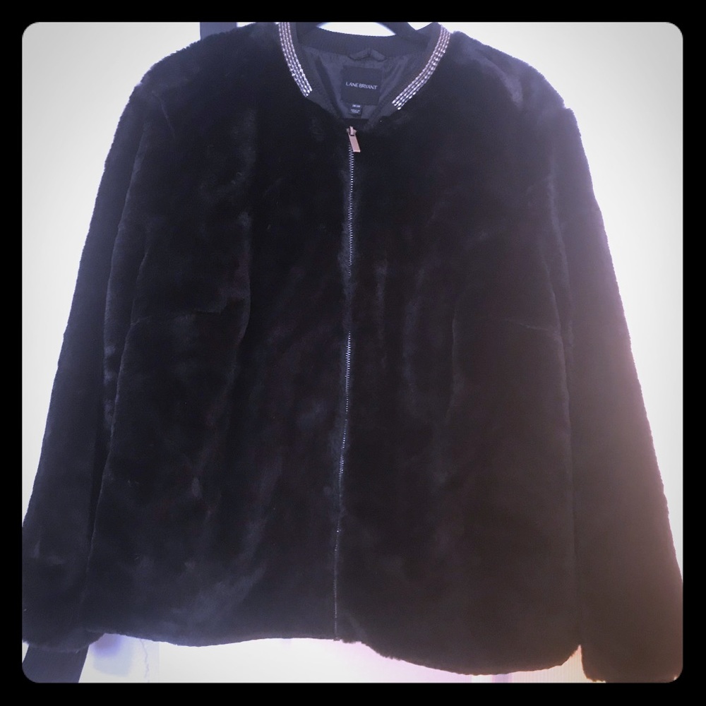 Plus Size- Faux Fur Bomber w/ Embellished Collar